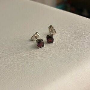Vintage Silver and Faceted Garnet Stud Earrings